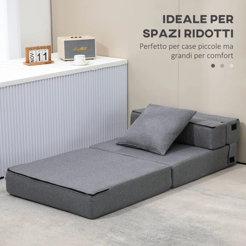 HOMCOM Poltrona Letto 2 in 1 Moderno Singolo da Terra Pieghevole con Seduta morbida e cuscino, 70x70x61 cm, Grigio | Aosom Italy