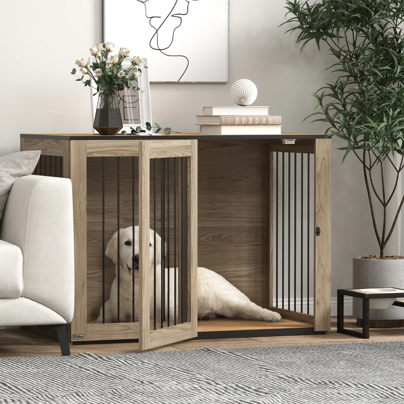 PawHut Hondenbox, Huisdierenbox voor grote honden, Hondenhok, Binnen, 106 x 60 x 76 cm, Eik(m-10)