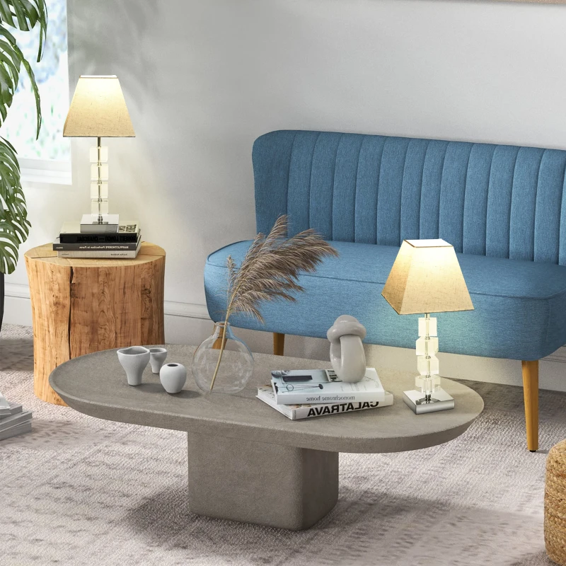 HOMCOM Lot de 2 lampes en cristal - lampe de table design contemporain - Ø 20 x 47H cm - abat-jour polyester blanc beige