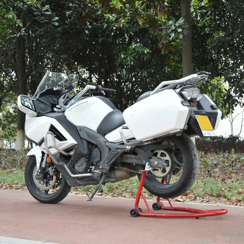 HOMCOM Béquille Moto Arrière 150 kg avec Fourches U & L Réglables, Lève-Moto en Acier pour Entretien & Réparation - Rouge