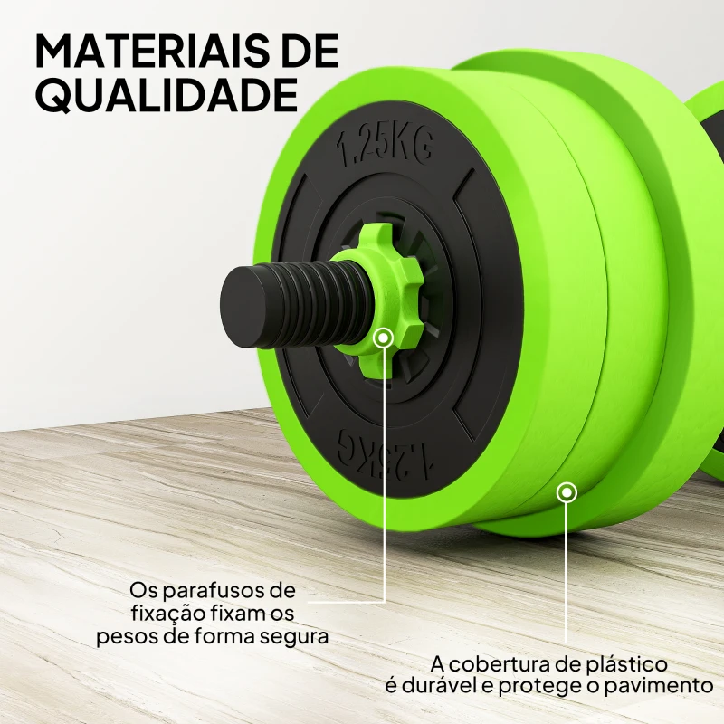SPORTNOW Conjunto de Halteres 20kg 4 em 1 Conjunto de Pesos com Kettlebell Barra de Pesos para Treino de Força em Casa Ginásio Verde