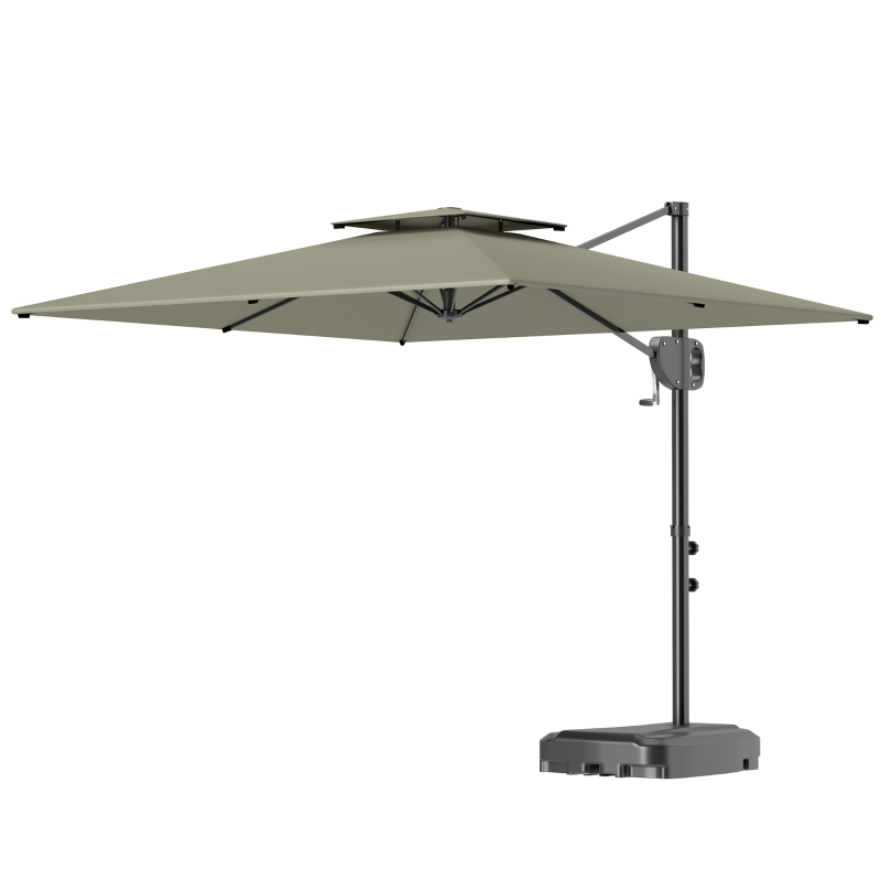 Outsunny Parasol lateral 247 x 247 cm inclinable con doble techo, manivela, base, resistente al agua, Gris claro