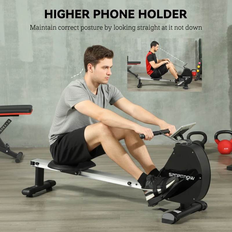 SPORTNOW Folding Magnetic Rowing Machine, with 16-Level Adjustable Resistance, Black