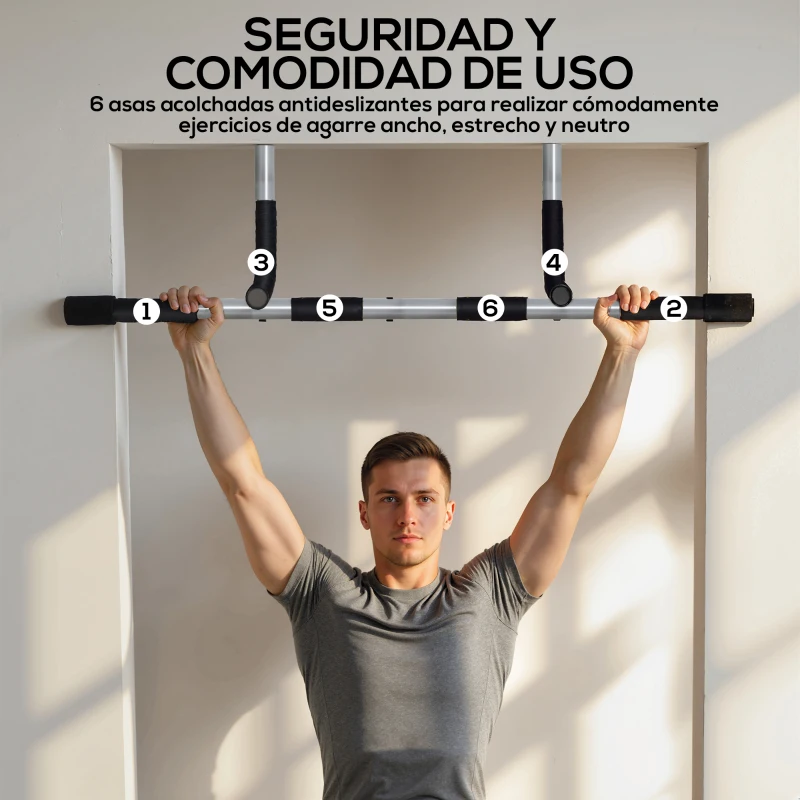 HOMCOM Barra de Dominadas en Techo Barra para hacer Dominadas Barra de Tracción para Entrenamiento Carga 110kg 92x40x17cm Negro