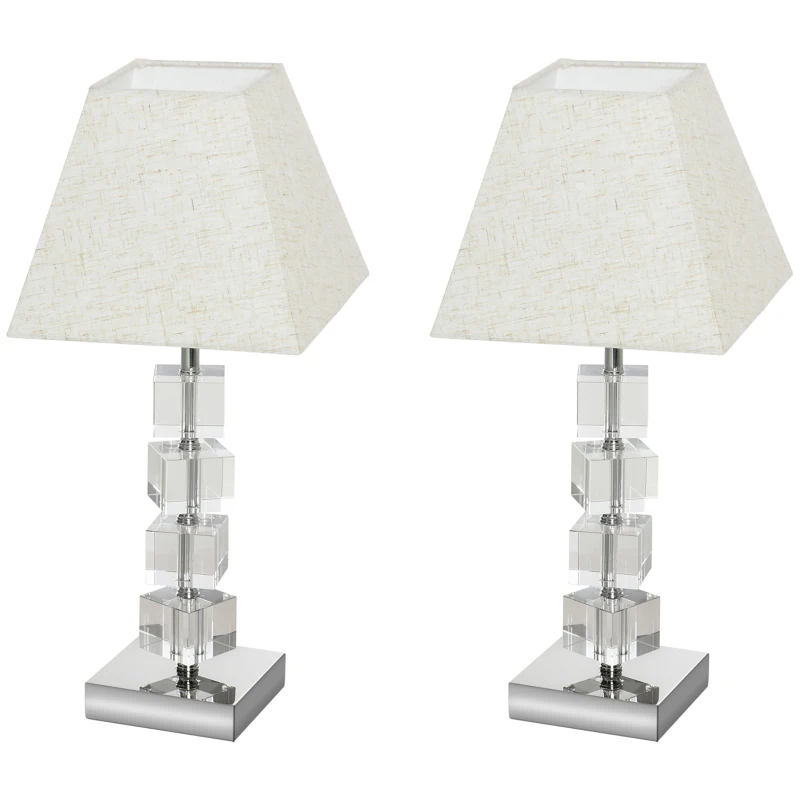 HOMCOM Lot de 2 lampes en cristal - lampe de table design contemporain - Ø 20 x 47H cm - abat-jour polyester blanc beige
