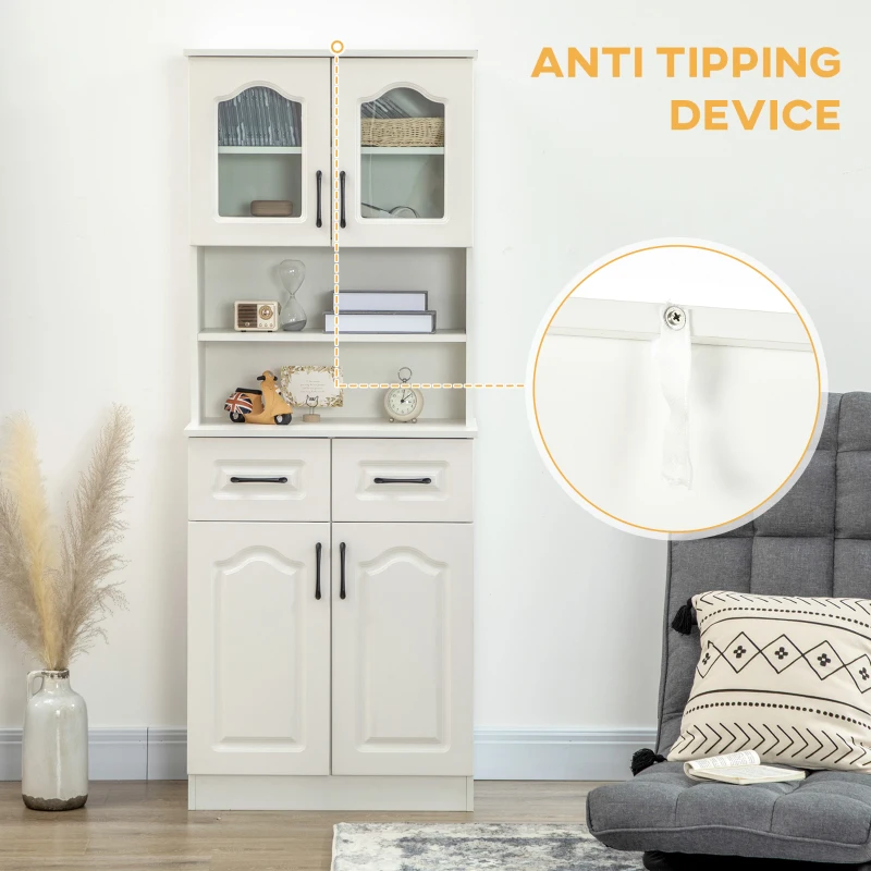 HOMCOM Kitchen Cupboard, Freestanding Storage Cabinet with 2 Adjustable Shelves, 2 Drawers and Open Counter for Living Room, Dining Room, 168cm, White