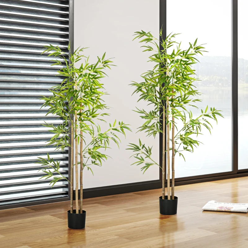 HOMCOM Plante artificielle Bambou arbre artificiel hauteur 180 cm avec pot, décoration interieur, très réaliste