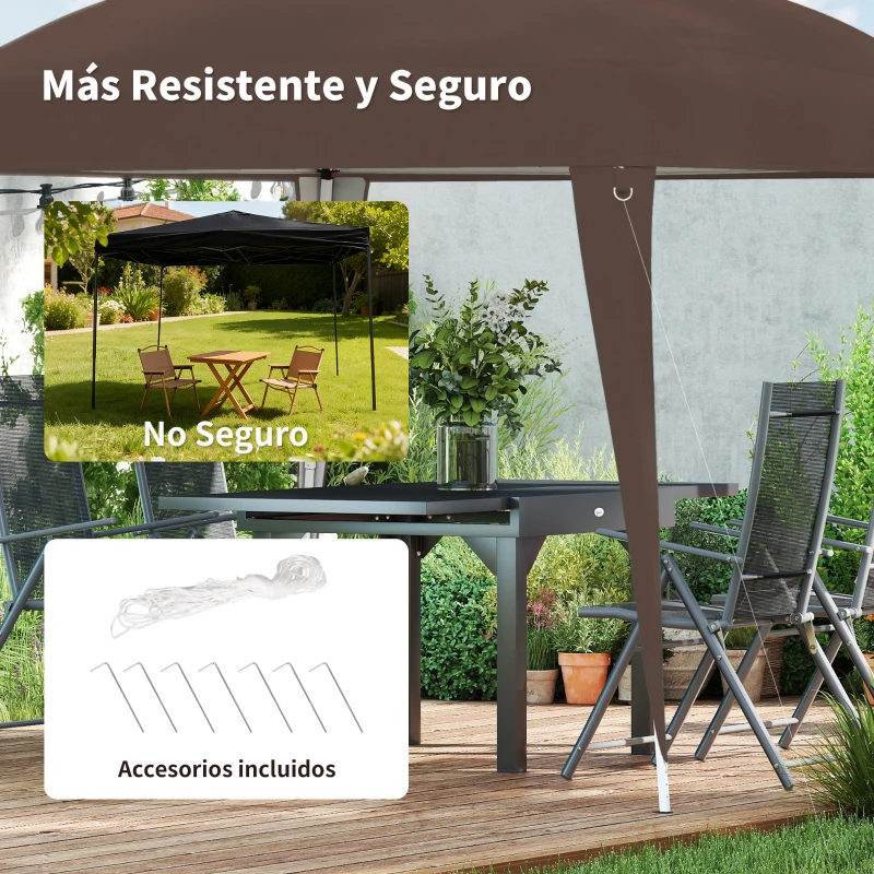 Outsunny Carpa Plegable 3x3 m Pop-up Cenador de Jardín Altura Ajustable con Bolsa de Transporte Anti-UV Impermeable Café