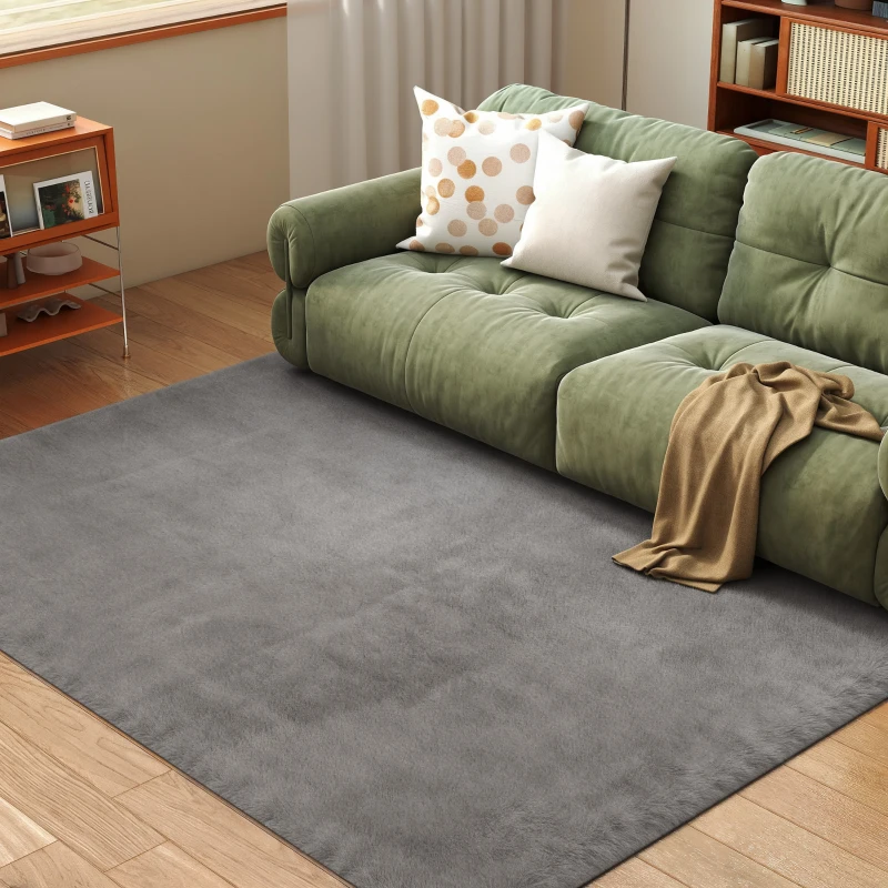 HOMCOM Tapis salon 230 x 160 cm tapis à poils longs, lavable en machine, antidérapant, en fausse fourrure, gris clair