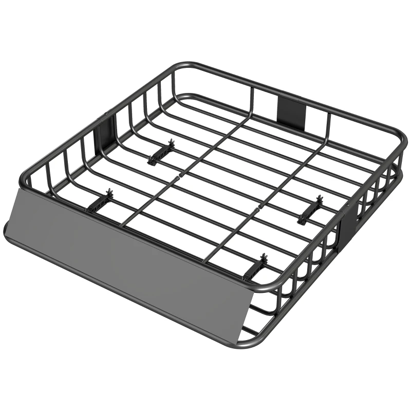 HOMCOM Cesta de Techo Universal para Vehículos de Acero Carga 90,7 kg con Deflector Barandillas 110,5x99,5x18,5 cm Negro