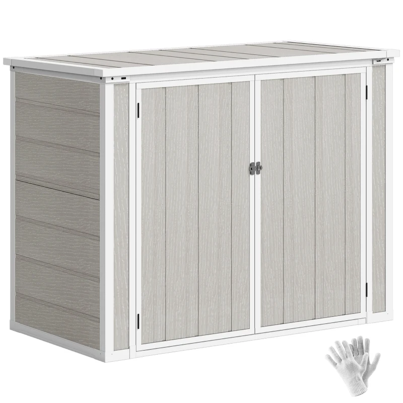 Outsunny 4.7 x 2.5FT Garden Shed, Lockable Outdoor Storage with Openable Lid, Small Shed for 2 Trash Cans, Tools, Patio, Light Grey