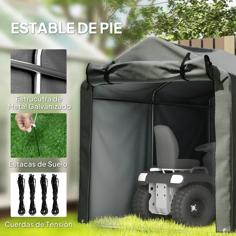 Outsunny Carpa de Jardín Exterior para Herramientas Bicicletas 2,2x1,57x1,65 m con Puerta con Cremallera Impermeable Gris Oscuro