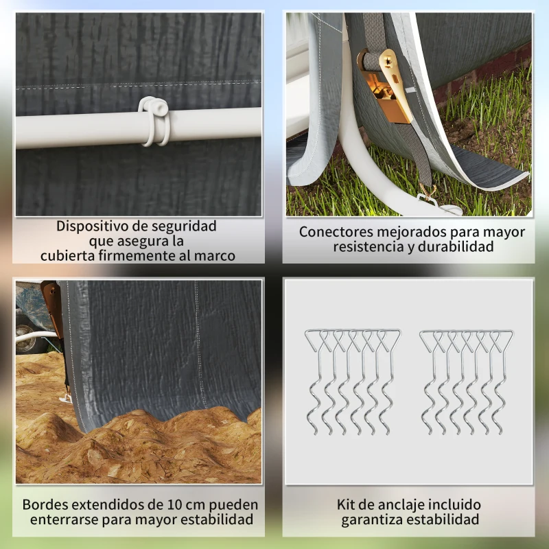 Outsunny Carpa de Jardín para Bicicletas con Marco de Metal Puerta con Cremallera Impermeable Anti-UV 2,4x2x2 m Gris Oscuro