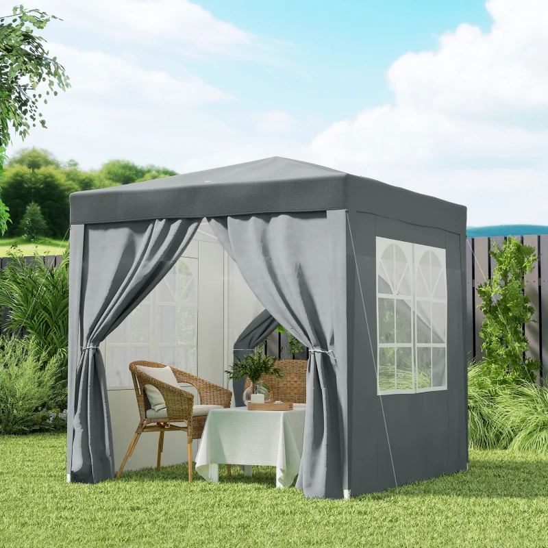 Outsunny Carpa Plegable 2x2m con 4 Paredes Laterales Tela Oxford 2 Ventanas y Bolsa de Transporte Anti-UV Impermeable Gris