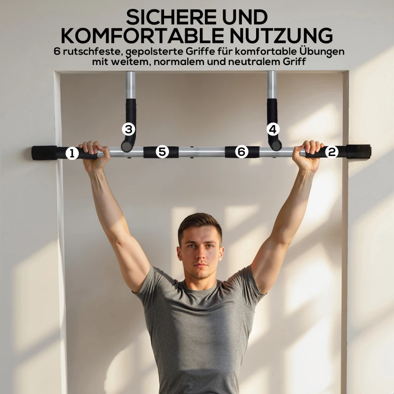 HOMCOM Klimmzugstange, Trainings-Halterung, Multifunktions-Türreck, Stahl, Schaumstoff, 92 x 40 x 17 cm, Schwarz+Grau