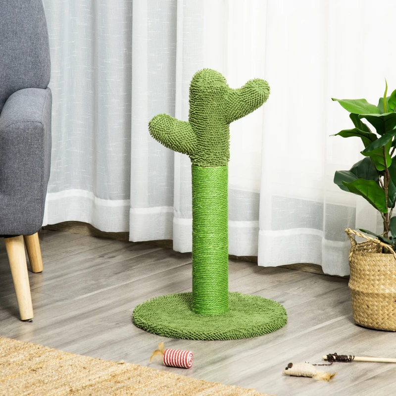 PawHut Griffoir pour chat d'intérieur en forme de cactus, arbre à chat en sisal résistant avec base, 40 x 40 x 65 cm, vert