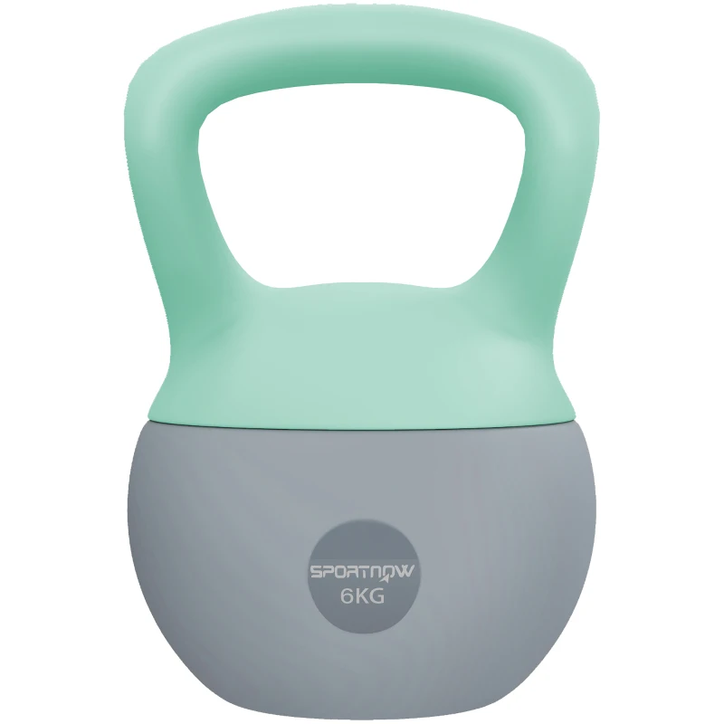 SPORTNOW Pesa Rusa 6 kg Kettlebell Relleno de Arena Metálica y Mango Antideslizante para Entreno en Casa 19x19x28 cm Verde y Gris