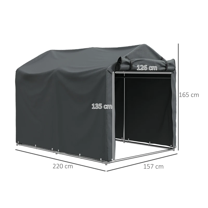 Outsunny Carpa de Jardín Exterior para Herramientas Bicicletas 2,2x1,57x1,65 m con Puerta con Cremallera Impermeable Gris Oscuro