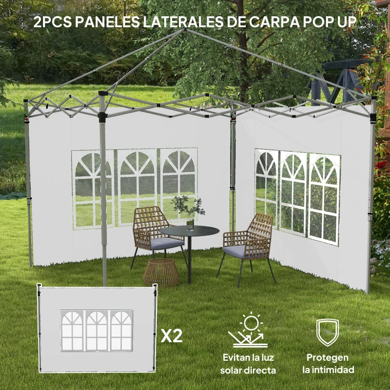 Outsunny Paredes Laterales para Carpa de 3 x 3 / 3 x 4 m 2 Paneles de Tela Oxford de 295x195 cm con Ventana para Fiestas Blanco