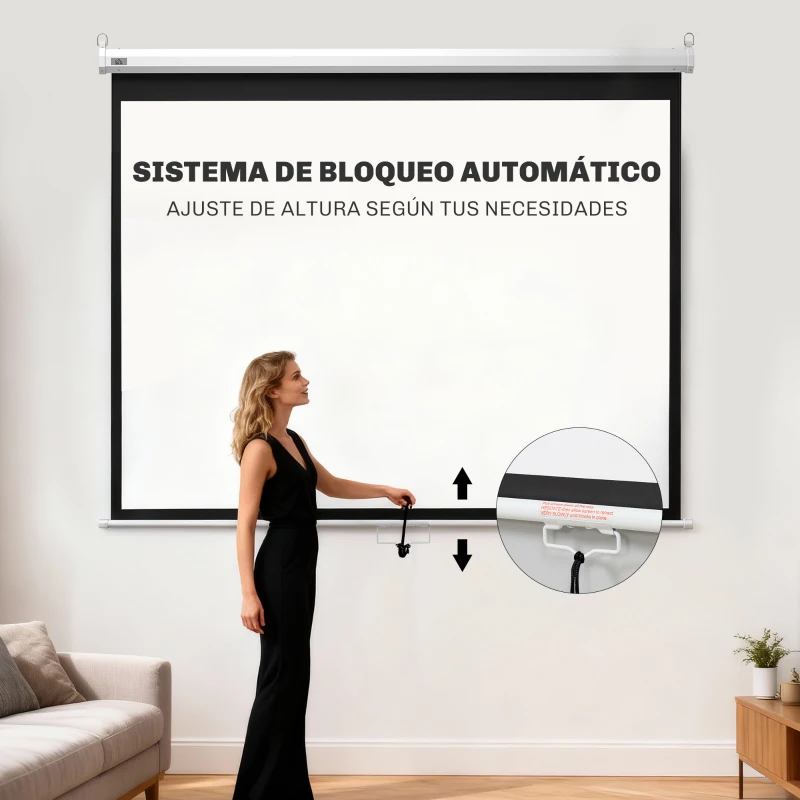 HOMCOM Pantalla de Proyección Manual 100 Pulgadas Formato 4:3/16:9 para Interior y Exterior Cine en Casa Patio Blanco