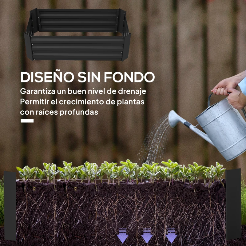Outsunny Juego de 2 Jardineras Exterior Grandes de Acero Galvanizado Huertos Urbanos para Terraza Jardín 100x50x30 cm Negro