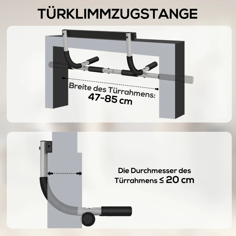 HOMCOM Klimmzugstange, Trainings-Halterung, Multifunktions-Türreck, Stahl, Schaumstoff, 92 x 40 x 17 cm, Schwarz+Grau