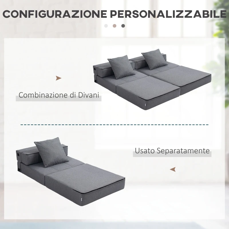HOMCOM Poltrona Letto 2 in 1 Moderno Singolo da Terra Pieghevole con Seduta morbida e cuscino, 70x70x61 cm, Grigio | Aosom Italy