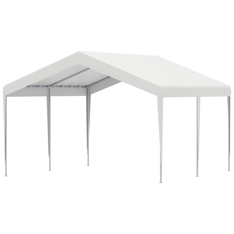 Outsunny Carpa Garaje para Coche 4x4 m Cochera Portátil Impermeable Pabellón Gazebo de Jardín Patio Exterior con Accesorios para Eventos Fiestas Metal Galvanizado Blanco