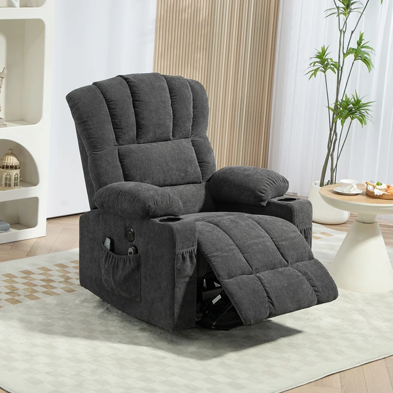 HOMCOM Elektrische Power Lift Sta-op-Stoel met Massage- en Verwarmingsfunctie, USB-Aansluitingen, Bekerhouders, Donkergrijs(m-10)