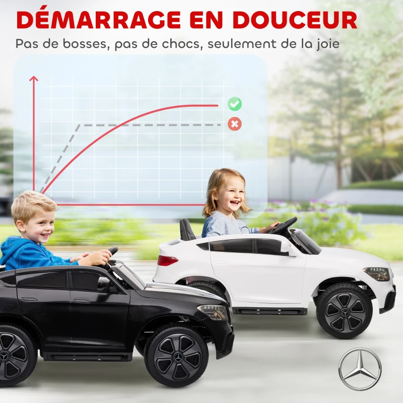 AIYAPLAY Voiture électrique enfants, véhicule électrique 12V, télécommande 2,4G, 3 vitesses, démarrage lent, 105x68x50cm, noir