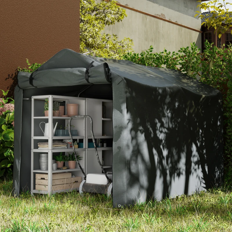 Outsunny Carpa de Jardín Exterior para Herramientas Bicicletas 2,2x1,57x1,65 m con Puerta con Cremallera Impermeable Gris Oscuro