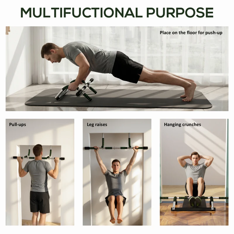 HOMCOM Doorway Pull up Bar, Door Frame Chin up Bar Push up Bar for Home Gym Upper Body Workout, No Drilling or Screws, Green