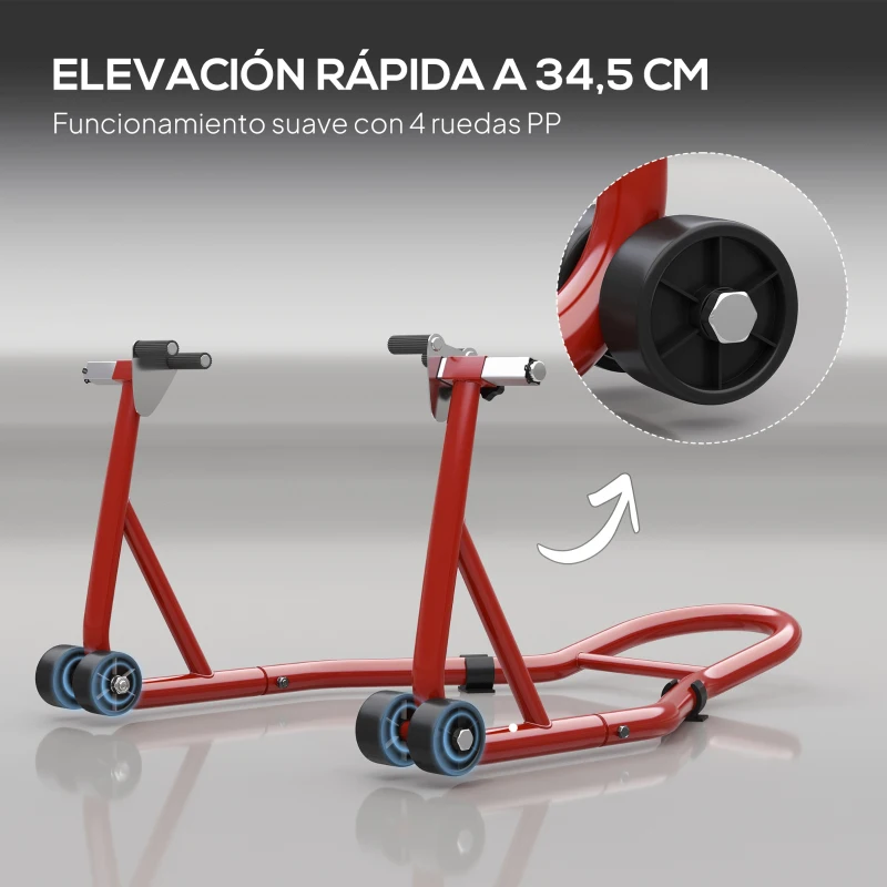 HOMCOM Caballete Moto Soporte Delantero Universal de Acero con Horquillas en U y L para Rueda 10" 17" 18" Carga 200 kg Rojo