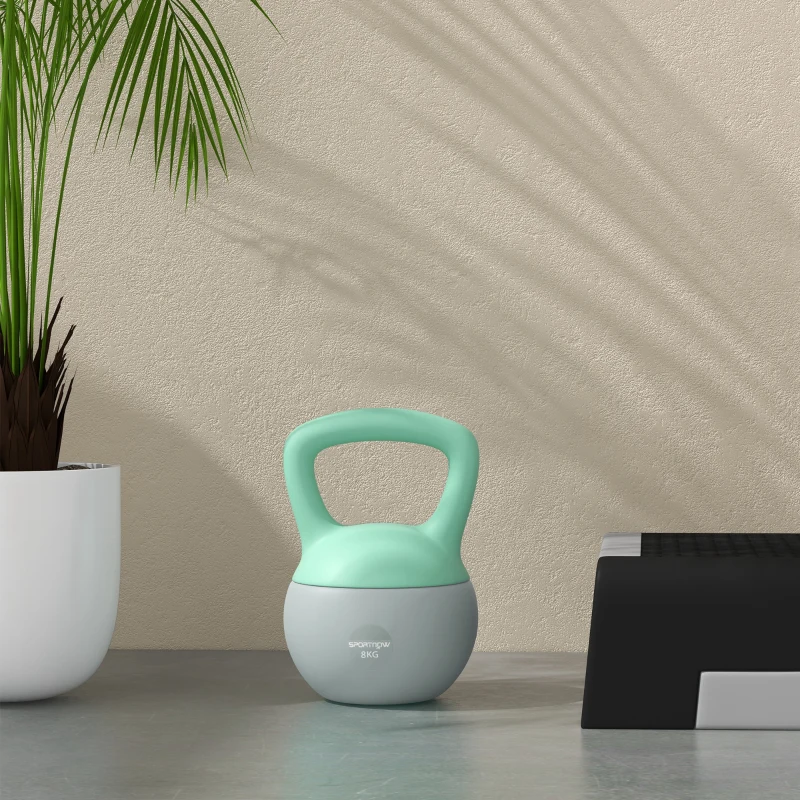 SPORTNOW Pesa Rusa 8 kg Kettlebell Relleno de Arena Metálica Mango Antideslizante para Casa 19x19x28 cm Verde y Gris