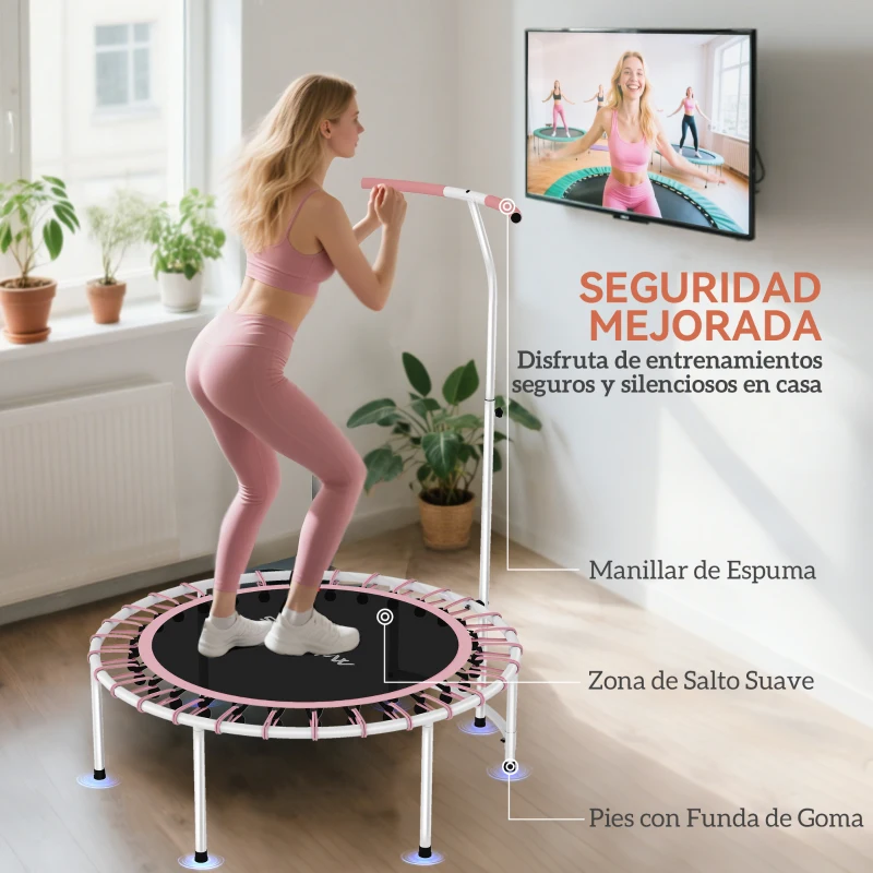 SPORTNOW Cama Elástica Fitness Ø102 cm con Mango Ajustable de 5 Niveles y Marco de Acero para Entrenamiento Piernas Cuerpo Azul