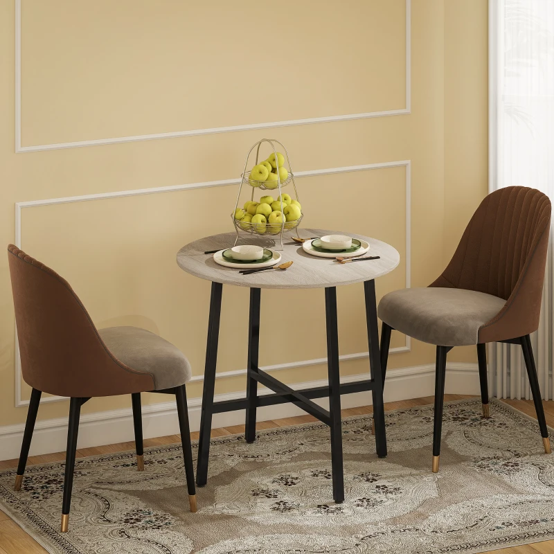 HOMCOM Table à manger ronde 80 cm pour 2 personne avec plateau aspect bois et piètement croisé en acier, bois naturel