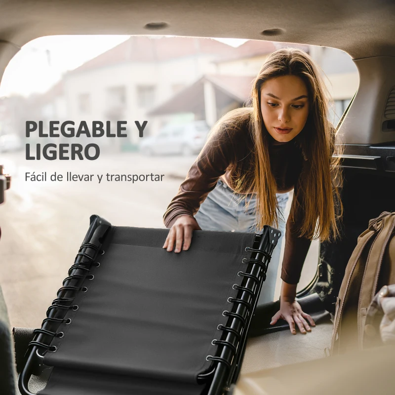 Outsunny Tumbona Plegable con Respaldo Ajustable Reposacabezas Acolchado y Estructura de Acero para Exterior 189x58x30 cm Negro