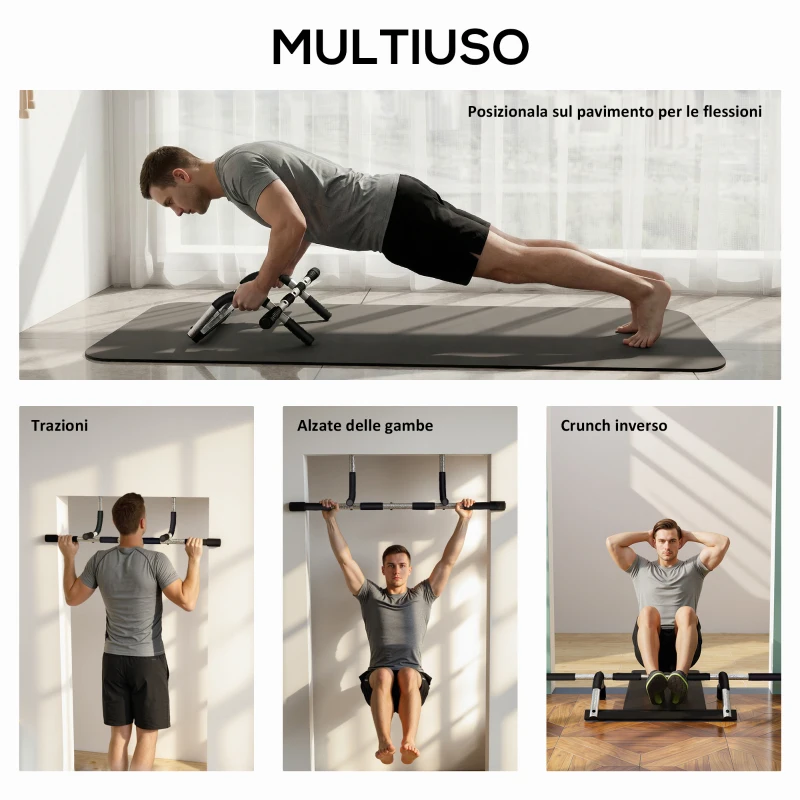 HOMCOM Barra per Trazioni Montaggio Senza Viti Barra per Addominali Max.110 kg