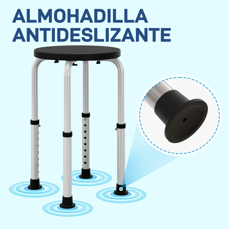 HOMCOM Taburete de Ducha de Aluminio con Altura Regulable Antideslizante Carga 135 kg para Ancianos y Discapacitados
