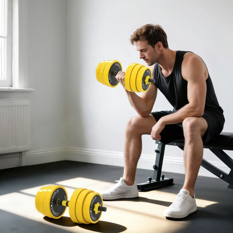 HOMCOM 30KG Dumbbell & Barbell  Adjustable Set Plate Bar Clamp Rod Home Gym Sports Area Exercise Ergonomic