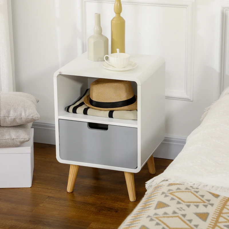 HOMCOM Table de Nuit Table de Chevet scandinave 40L x 38l x 58H cm tiroir + Niche en Bois Blanc Bleu Gris