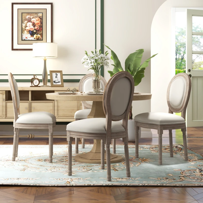 HOMCOM Lot de 4 chaises de Salle à Manger - Chaise de Salon médaillon Style Louis XVI - Bois Massif sculpté, patiné