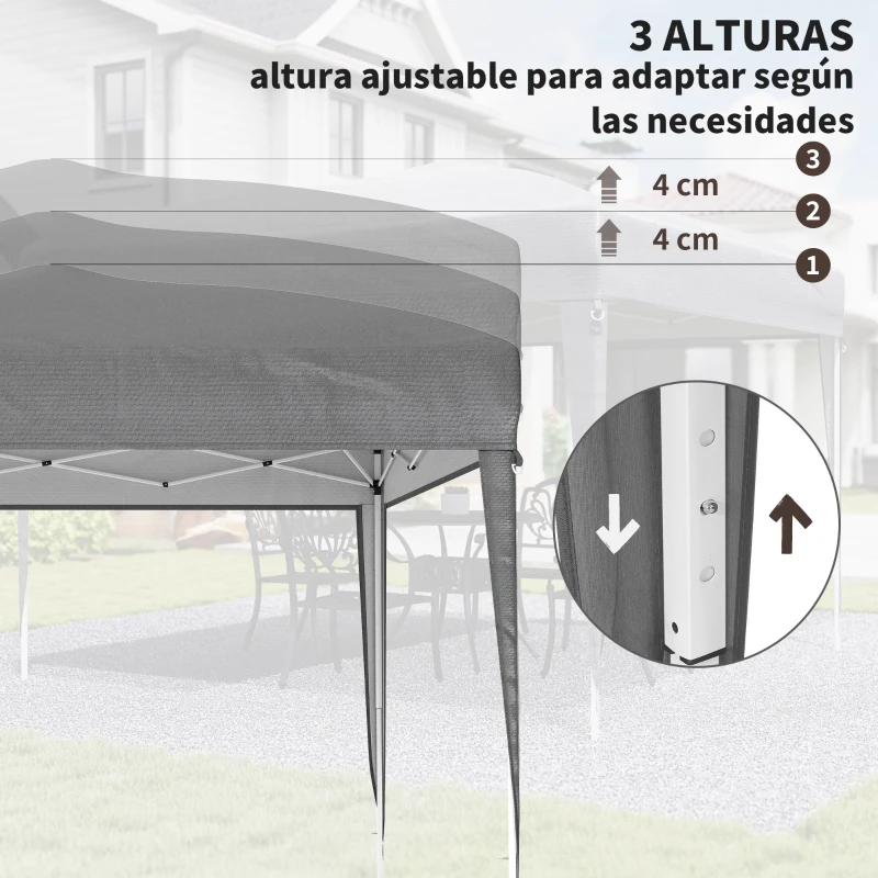 Outsunny Carpa Plegable 3x3 m Pop-up Cenador de Jardín Altura Ajustable con Bolsa de Transporte Anti-UV Impermeable Gris