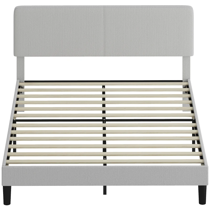 HOMCOM Somier 160x200 cm con Cabecero Ajustable Tapizado en Pana Láminas de Madera Fácil de Montar Gris Claro