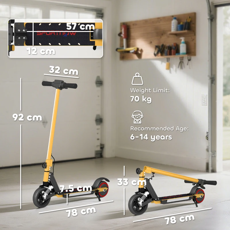 SPORTNOW Folding Electric Scooter for Kids, with Dual Brakes, Front Suspension, LED Colourful Lights, Gold Tone