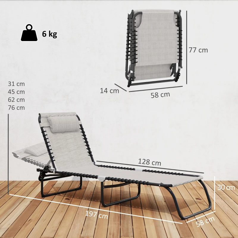 Outsunny Tumbona Plegable y Ajustable de 4 Posiciones Silla Reclinable de Jardín con Sistema de Cordones para Exterior Marco Acero 189x58x30 cm Crema