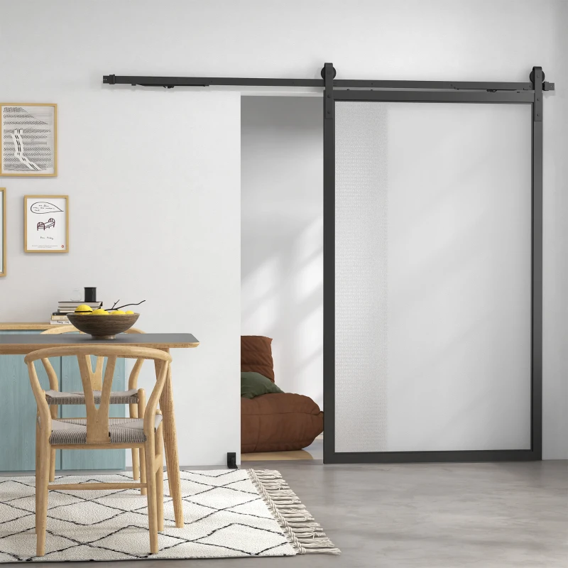 HOMCOM 244 CM quincaillerie de porte coulissante sans perçage kit de rail pour porte de grange simple en acier noir
