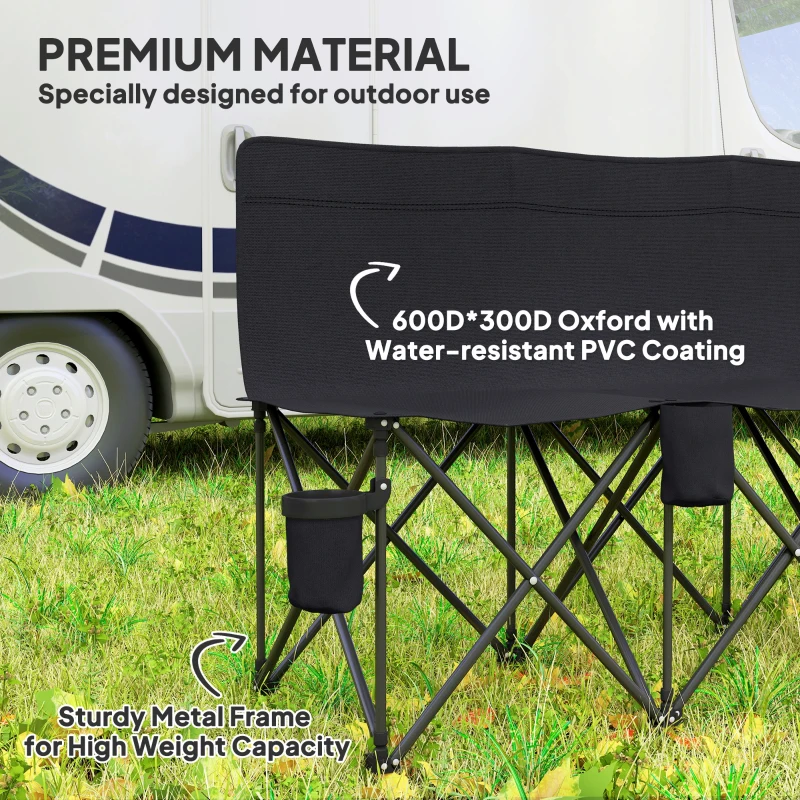 Outsunny 6 Seater Folding Camping Chair with Cup Holder & Carry Bag - Black