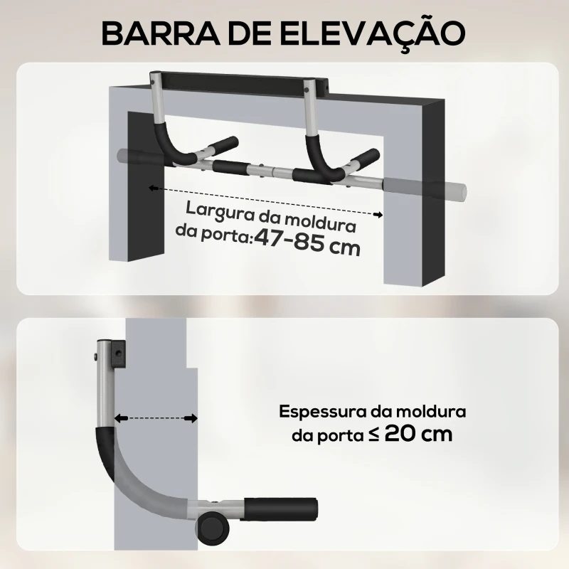 HOMCOM Barra de Elevação para Porta Barra de Pull Up para Exercícios de Treino em Casa Carga Máxima 110 kg 92x40x17 cm Preto