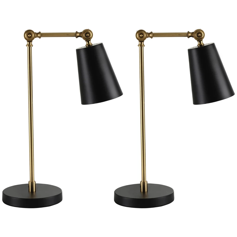 HOMCOM Lot de 2 lampes de table lampe de chevet style industriel angle réglable à 180° en métal pour salon chambre bureau